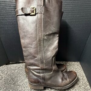 J Crew Knee High Riding Boots Brown Women's Size 7.5 Pull On Buckle